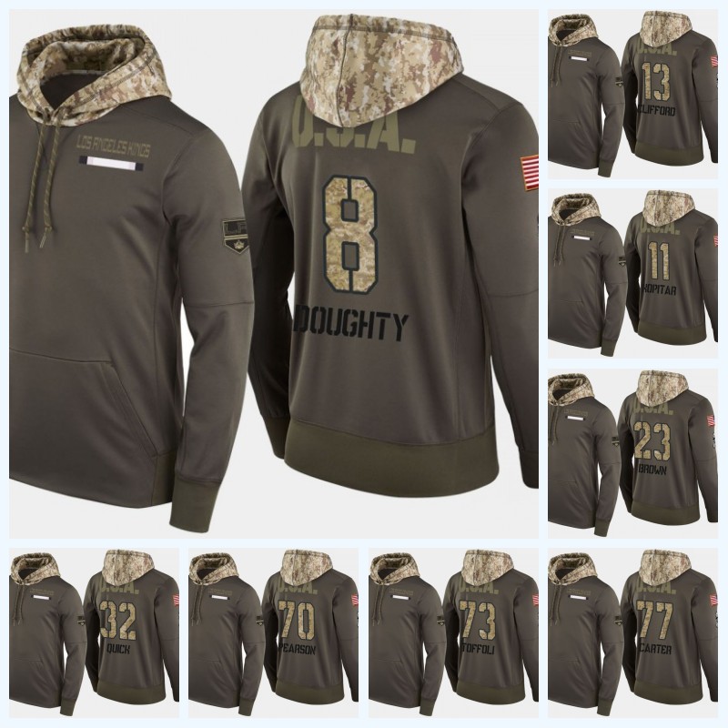 

32 Jonathan Quick Los Angeles Kings Military Camo Hoodie With USA Flag 8 Drew Doughty 11 Anze Kopitar Jeff Carter Dustin Brown Jersey, Black;red
