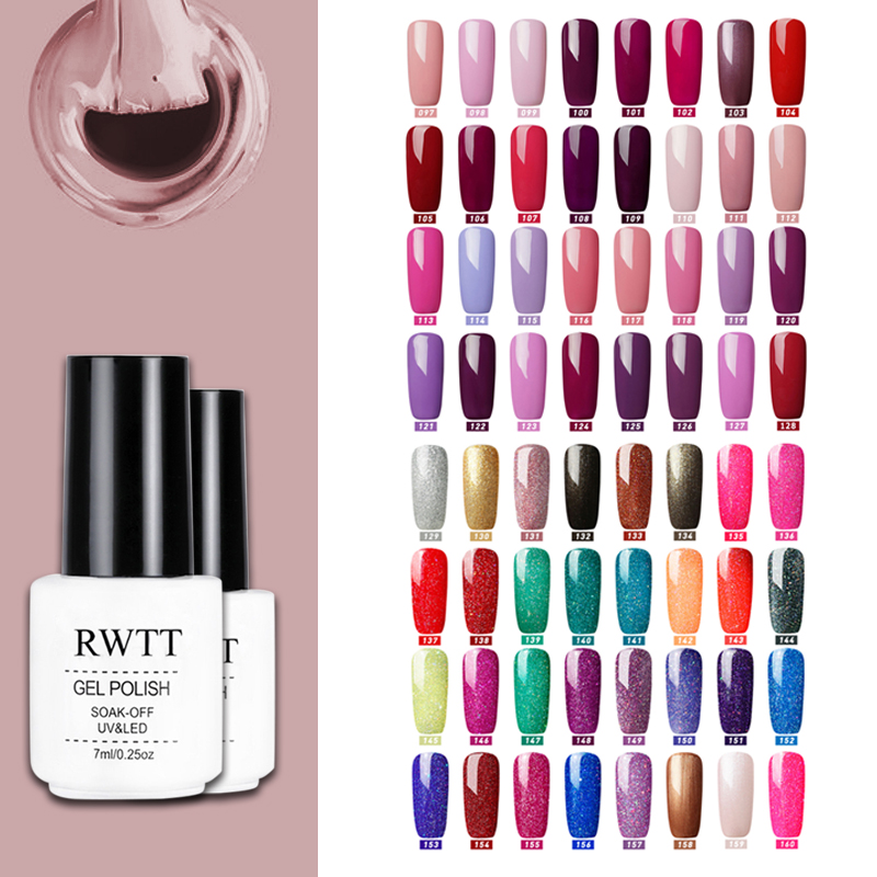 

RWHolographic Glitter Gel Nail Polish Color UV Gel Semi Permanent Soak Off Nail Art Varnish Manicure Design LED, 140