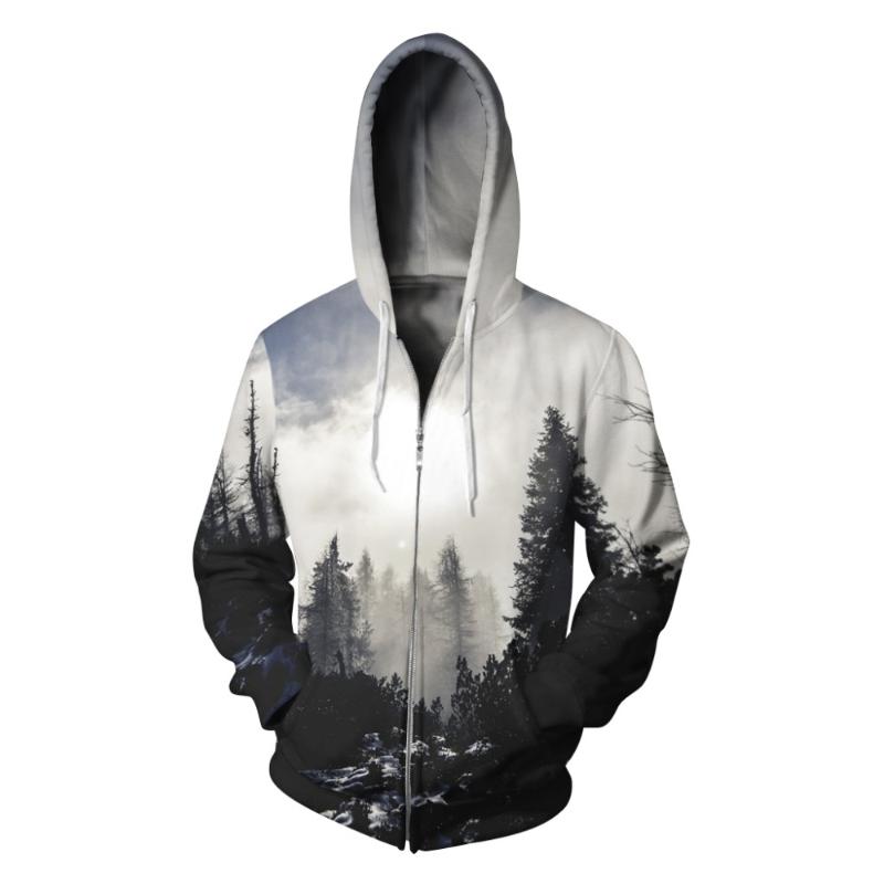 

Women/Men Sport Hoodie Sweatshirts Forest Print Fleece Zipper Jackets Sportwear Autumn Oversized Running Pullover Cycling Hooded, Bll 020