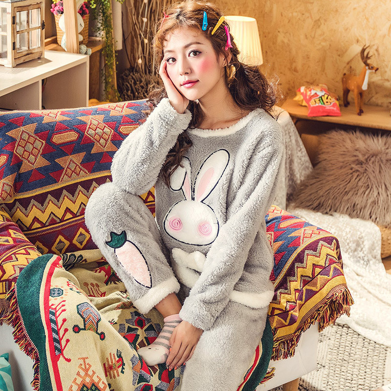 

Women Pajamas Sets Winter New Lambskin Female Long-sleeved Pajamas Suit Comfortable Warm Cute Radish Embroidered Home
