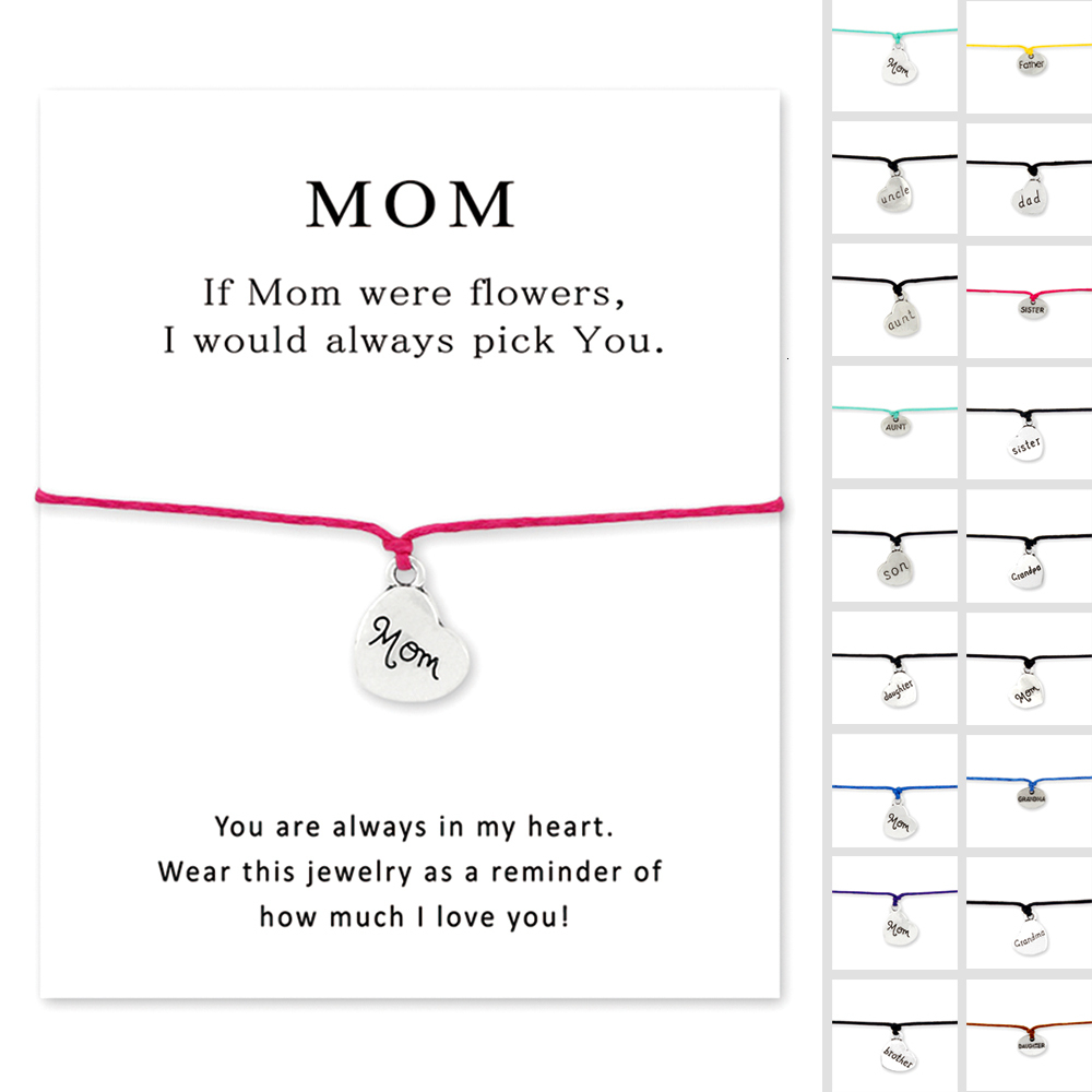 

Mom Heart Card Bracelets Daughter Grandma Grandpa Sister Dad Father Brother Uncle Aunt Son Friends Charm Jewelry Women Gift