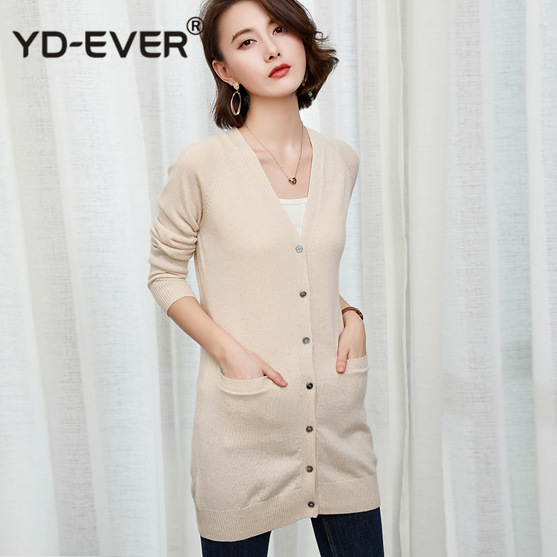 

100% Pure Cashmere Knitted Cardigans Woman Sweater High Quality 6Colors Goat Cashmere Outerwear Ladies Standard Clothes Girl Top, Beige