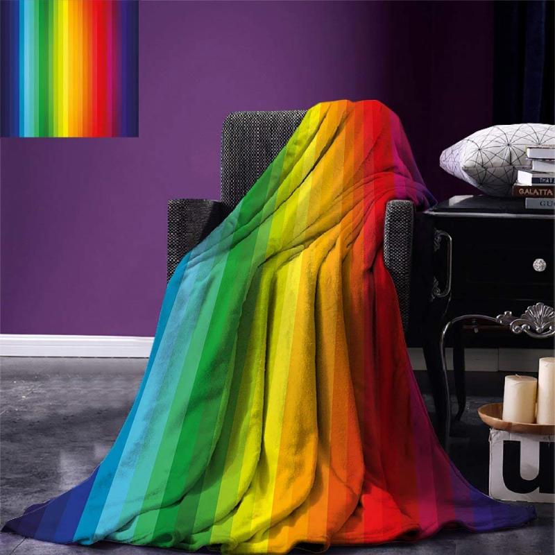

Rainbow Throw Blanket Rainbow Inspired Vertical Lines Pattern Spectrum of Colors Abstract Art Palette Flannel Blanket