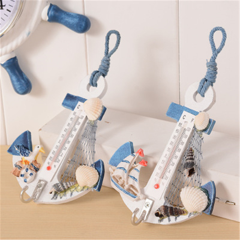 

Wood Anchor Thermometer Crafts Art Wall Hanging Hook Meter Gauge Shell Nautical Decor Vintage Home Decoration Creative Gift