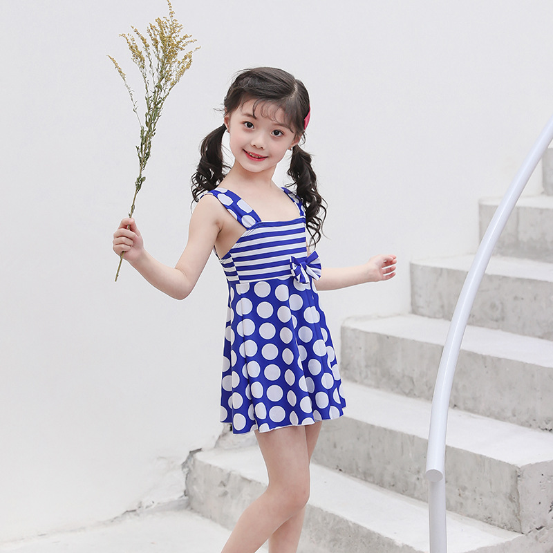 

Hot Sale Good Quality New Style Lovely Dress Kid's Swimwear Children's Big Kid Cute Polka Dot One-Piece Dress Girl's Swimsuit, Red