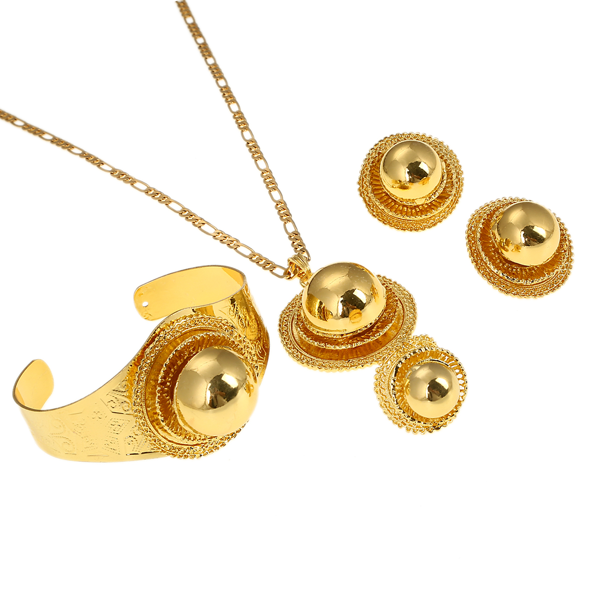 

New Trendy Ethiopian Wedding Jewelry Sets Necklaces Bracelet Earrings Ring Gold Color Habesha Jewellery Eritrean Gifts, Golden