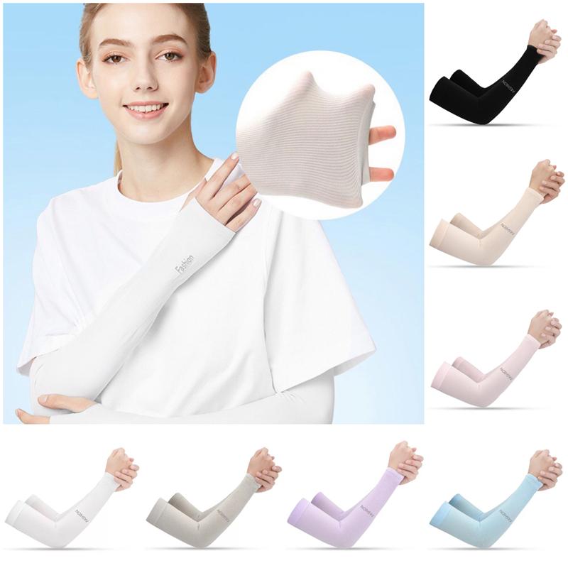 

Outdoor Sports Fashion Ice Silk Sleeve Ice Cool Breathing Sunscreen Sleeve Summer Gloves for Men Women Riding Training Arm Warmers, #2 blue (styles with fingers)