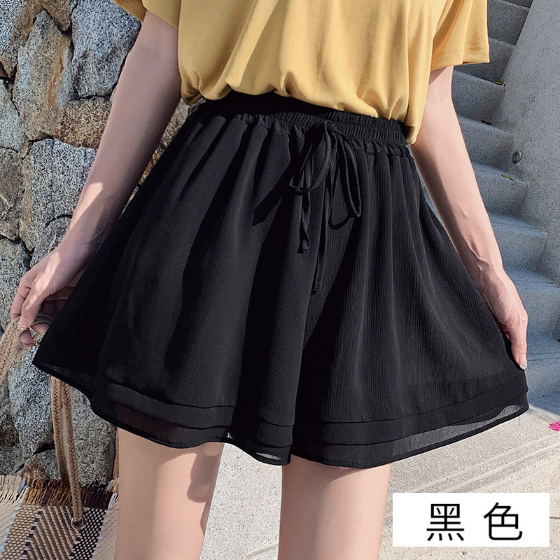 

2020 new chiffon shorts plus size hakama fat outer wear hot shorts, Black