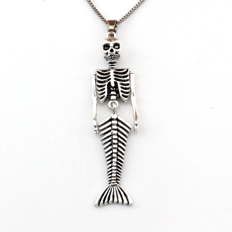 

20pcs /lots Mermaid Body Skull Skeleton Shaped Charms Pendant Necklaces travel protection Pendants Necklaces 23.6inches Chains A-493d