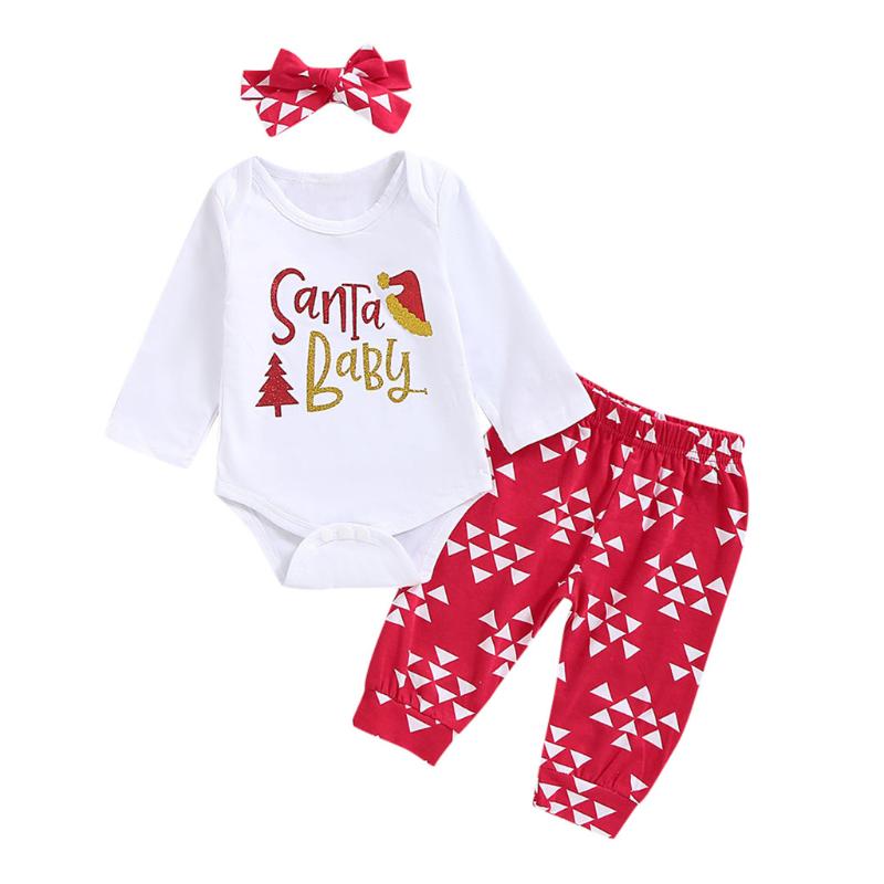 Newborn Baby Boy Girl My First Christmas Santa Romper Pants Set Clothes Outfits