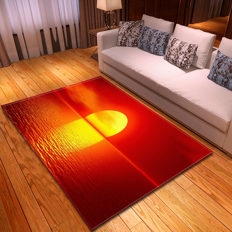 

3D Sunset Printed Carpet Home Decoration Dining Room Parlor Area Rugs Flannel Memory Foam Bedroom Carpets for Living Room, No-8