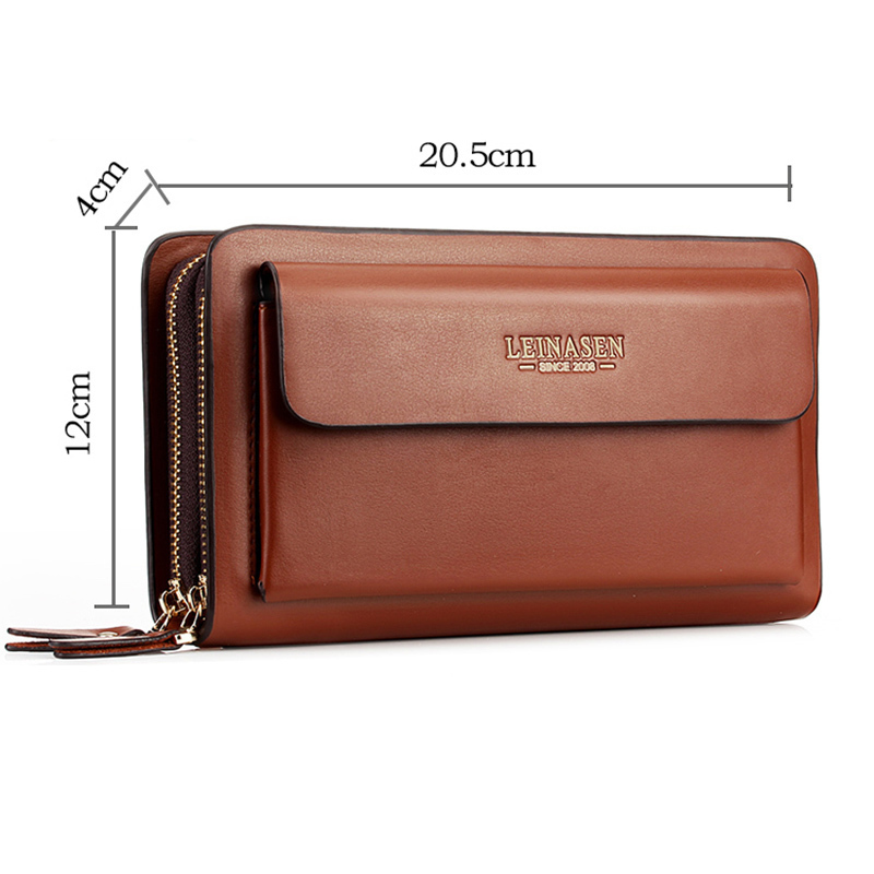 

Leinasen Brand Men Wallets With Coin Pocket Zipper Double Zipper Male Wallet Long Large Men Purse Coin Clutch Bag Black Business J190713293, Brown
