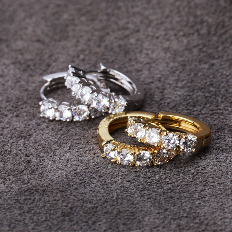 

Hoop Huggie Couple Earrings Luxury Bling Zircon High Grade 18K Gold Rhodium Plated Circles Street Fashion Men Women Hip Hop Earrings