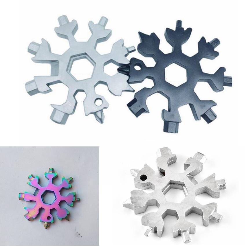 20 en 1 Herramienta Multifunci/ón Copo de nieve,EDC llavero Multiherramienta de Acero Inoxidable Destornillador,Llave inglesa Herramienta Multiusos para Acampar,Supervivencia,Emergencia Plateado