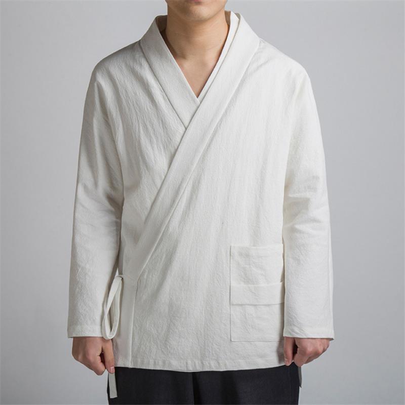 Costume Tang 2019 automne Style chinois Cardigan Bandage chemises Hanfu Vintage nouvel an traditionnel chinois vêtements pour hommes Tai Chi