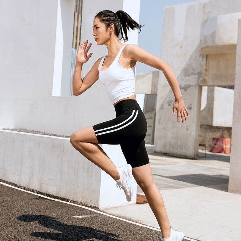 

Side Strap Sports Shorts High Waist Butt-Lift Fitness Short Elastic Tight Fit Bikers Shorts Quick Dry High Stretch Yoga, Black