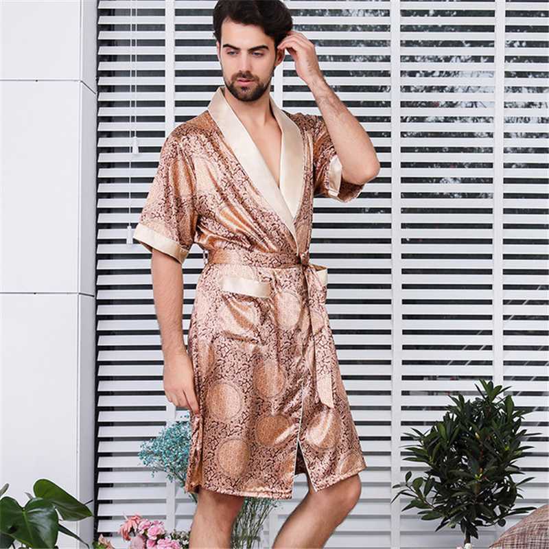 

robe summer men's thin section rayon large size loose nightgown men's sexy printed pajamas short-sleeved kimono hombre pijamas, Single robe 6