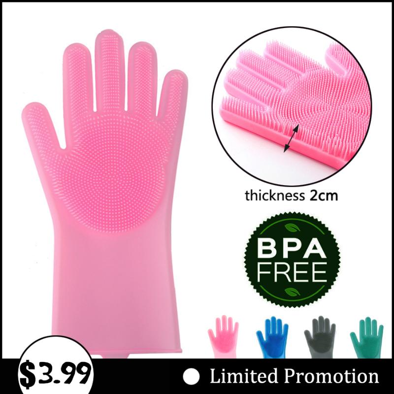 

XYKIT Kitchen Silicone Cleaning Glove Magic Silicone Dish Washing Gloves Easy Household Scrubber Rubber Cleaning Gloves