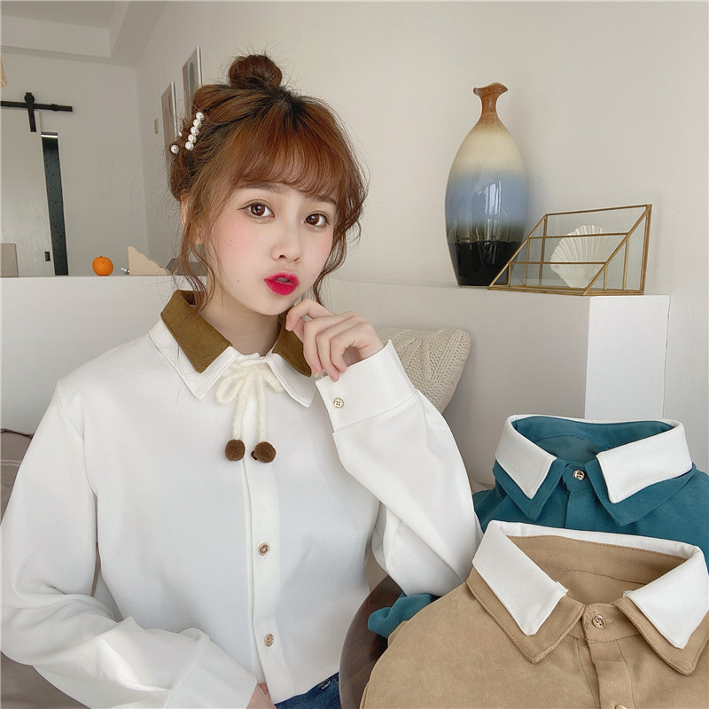 

Shirt women's spring dress 2020 new Japanese sweet and so on describe long sleeve double collar bow tie student jacket, Beige