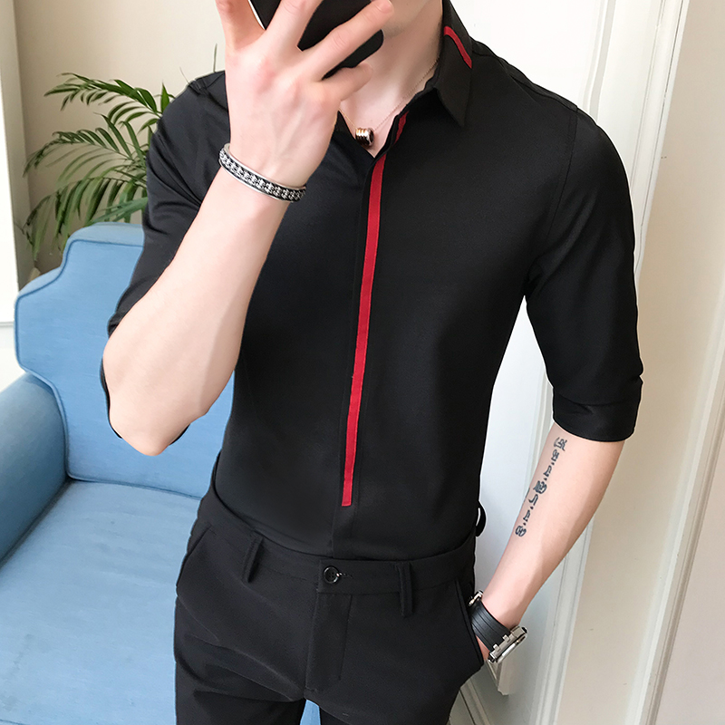 

Fashion Casual Men's Three Quarter sleeved Shirt 2020 Spring New -5XL Slim Shirt Personality Youth Popular men, White