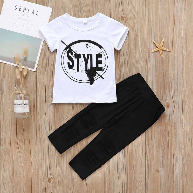 

Summer 2020 Girls Clothing Sets Fashion Cartoon Pictures T-shirt + Long Pants 2pcs Suit Girls Clothes For Kids Clothes, White