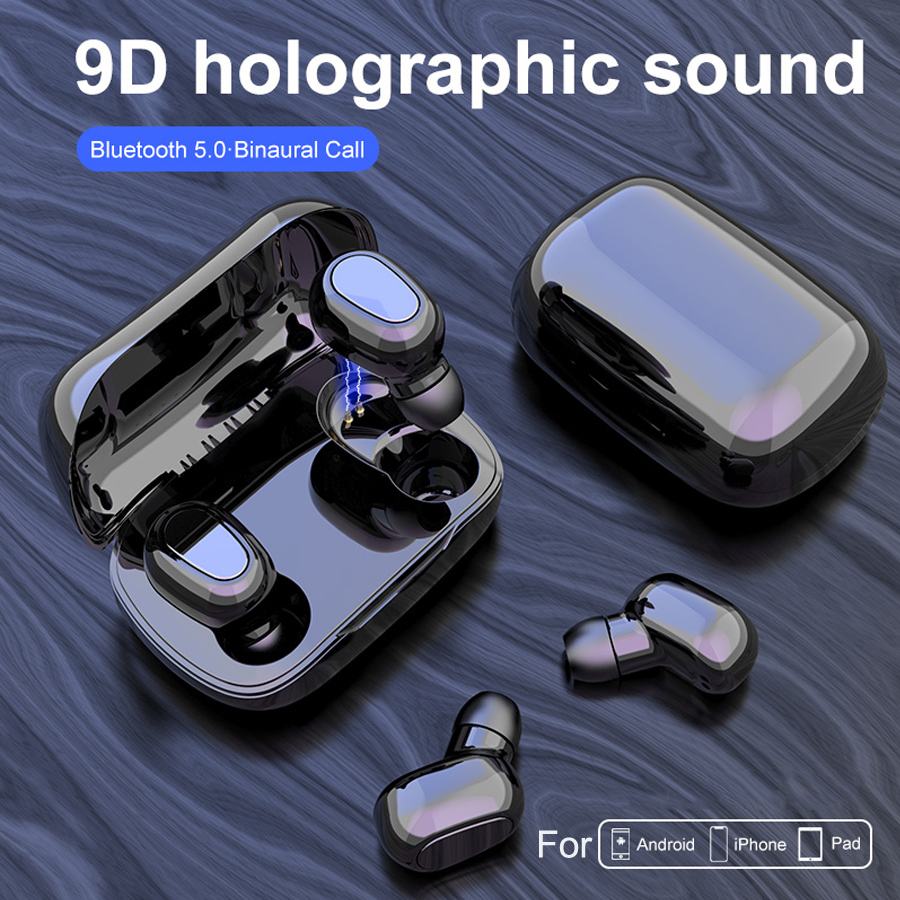

L21 Wireless Earphones Bluetooth 5.0 Earbuds Mini TWS Sports Stereo Headset With Microphone Noise Cancelling Charging Box for Cell phone, Black