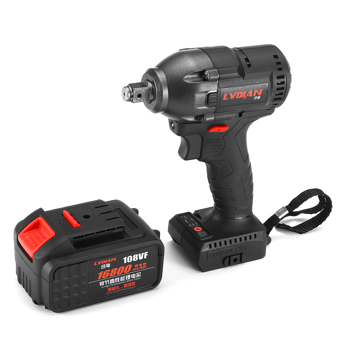 

Electric Impact Wrench Infinitely Cordless Speed Brushless Impact Electric Wrench 108VF 16800mAh Rechargeable Lithium Battery Y200323