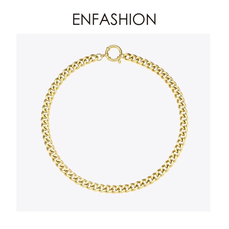 

Chains ENFASHION Punk Chunky Stainless Steel Choker Necklace Women Gold Color Simple Link Chain Necklaces 2021 Jewelry P203080