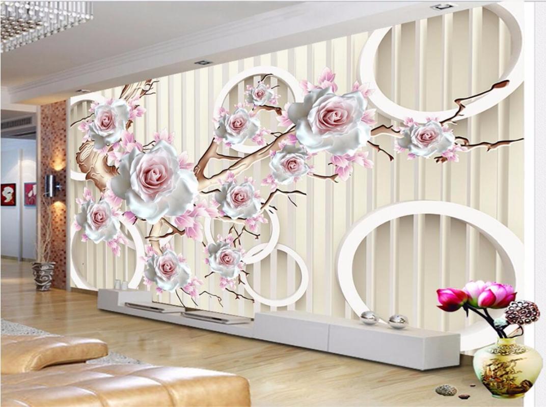 

CJSIR Custom Wallpaper Large Mural 3D Stereo White Rose Circle Background Wall Wall Paper Papel De Parede Para Quarto Decors, As the pictures