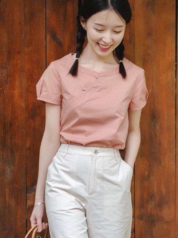 

Fans +3% Discount CYNTHIA Women Blouse Female Vintage Summer Mandarin Collar Short-sleeve Cotton Shirts, White