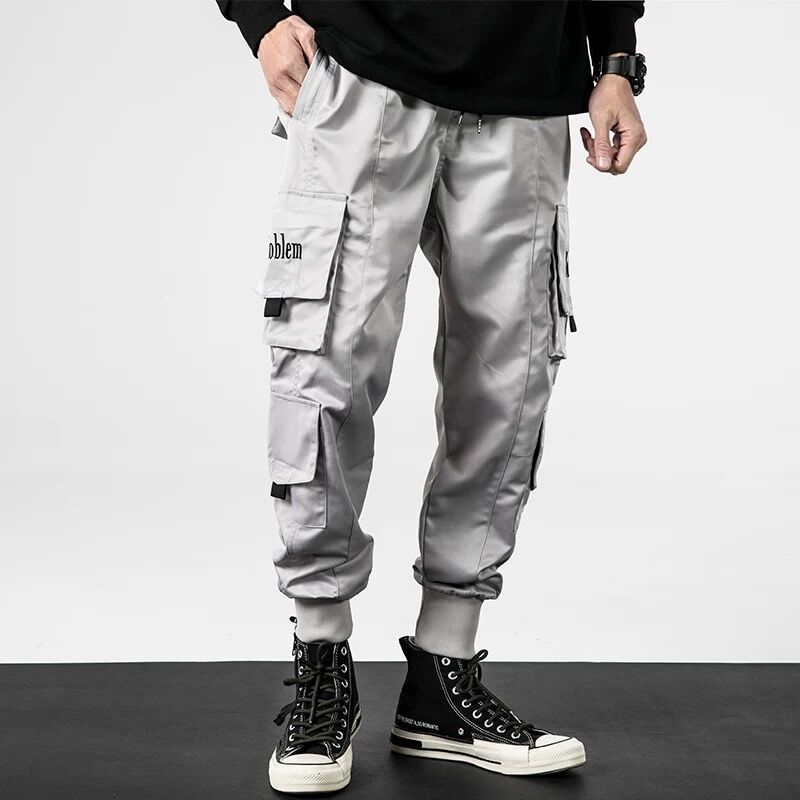 

Fashion Mens Hi-street Cargo Pants Slim Fit Urban Style Hip Hop Patchwork PocketS Trousers Cuffed Joggers Pants For Male, Black