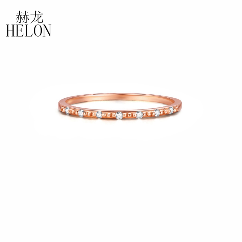 

Cluster Rings HELON Solid 14k Rose Gold AU585 Round Cut SI/H 100% Genuine Natural Diamonds Engagement Wedding Ring Women Trendy Fine Jewelry
