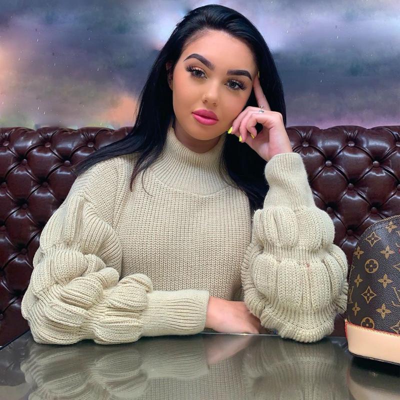 

Foridol turtleneck knitted sweater pullovers women autumn winter batwing sleeve short sweaters oversized chic vintage pulovers, White