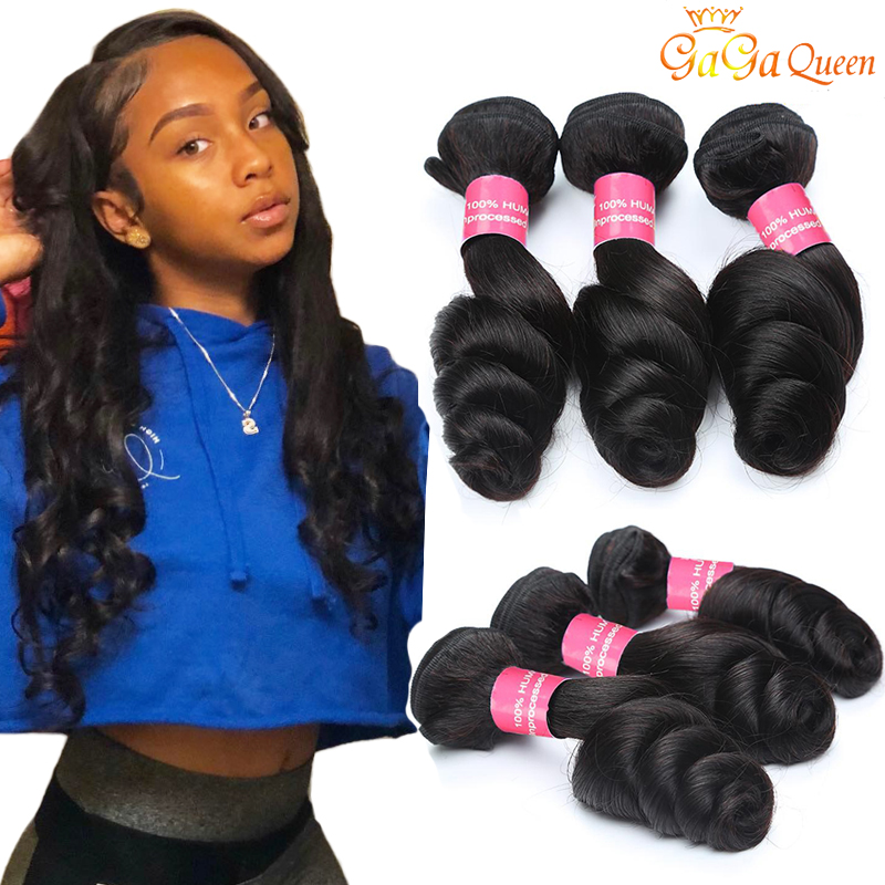 

Peruvian Loose Wave Hair 4 Bundles Unprocessed Virgin Hair Loose Wave Unprocessed Human Hair Extensions Double Weft Gaga Queen, Natural color