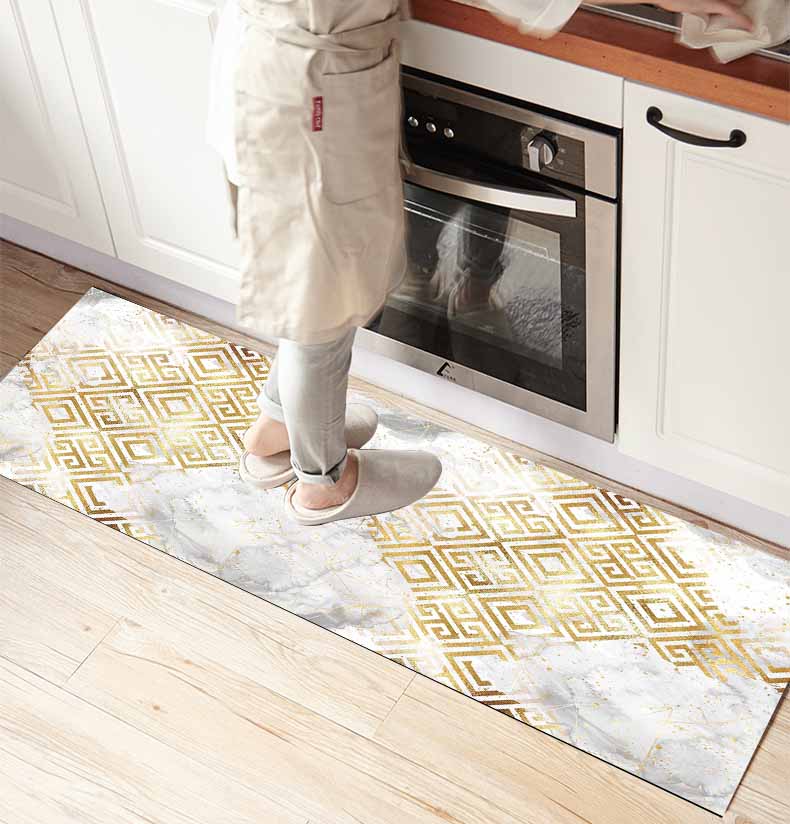 

Else White Gray Clouds Yellow ikat Geo 3d Print Non Slip Microfiber kitchen counter Modern Decorative Washable Area Rug Mat, As pic