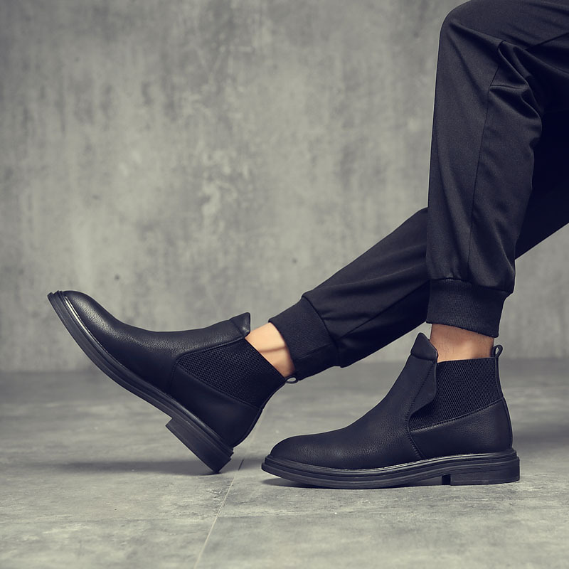 

Real Leather Men Male Boots Autumn Winter With Fur Warm Snow Boots Men Winter Work Shoes Footwear Rubber Ankle Shoes89, Black