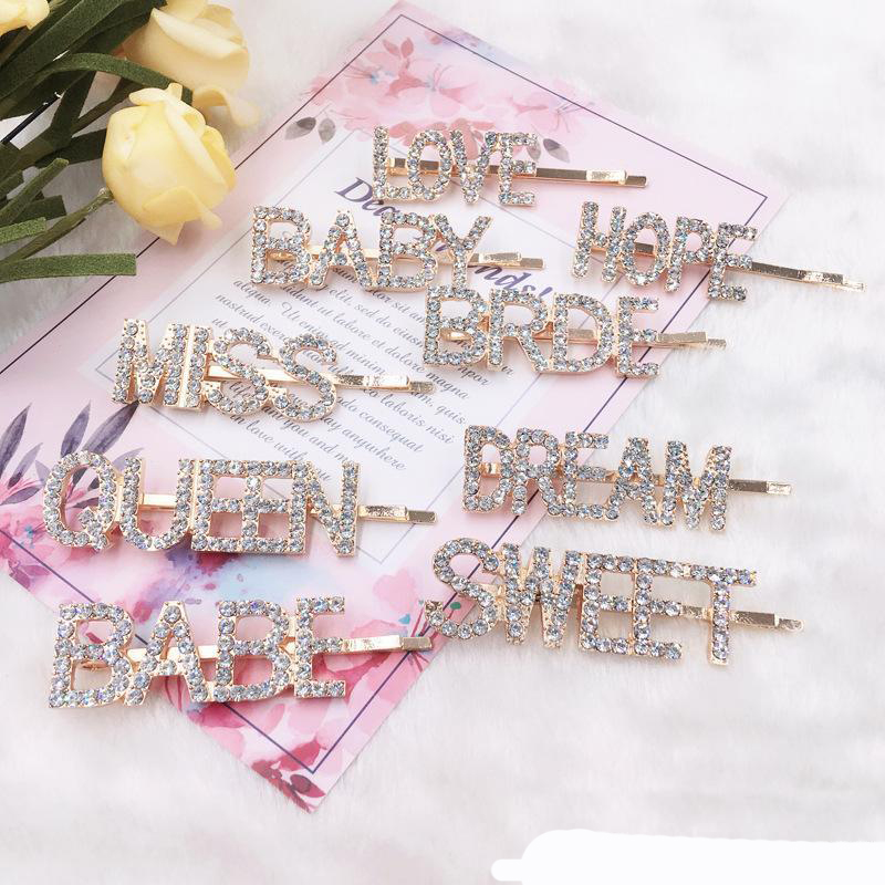 

Women Hairpins Hair Clips Letter Rhinestone Bobby Pins Side Bangs Clips Barrettes Headwear For Girls Fashion Hair Tool Accessories Jewelry, Multi-color