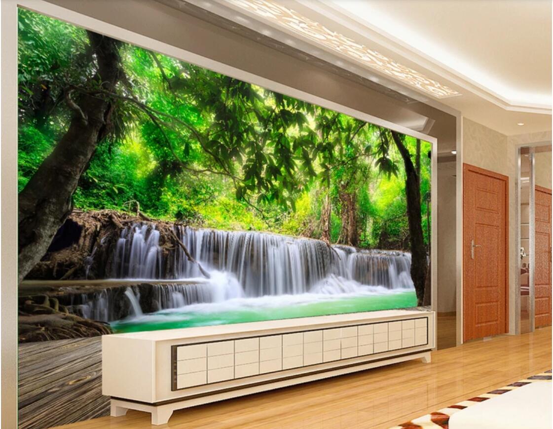 

3d wallpaper custom photo Mural background Wood plank forest waterfall nature landscape tv canvas wall art trees wall art canvas pictures, Picture shows
