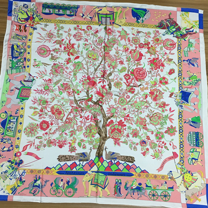 

Wholesale-new style good quality 100% silk material print tree flowers pattern square scarves for women size 90cm - 90cm