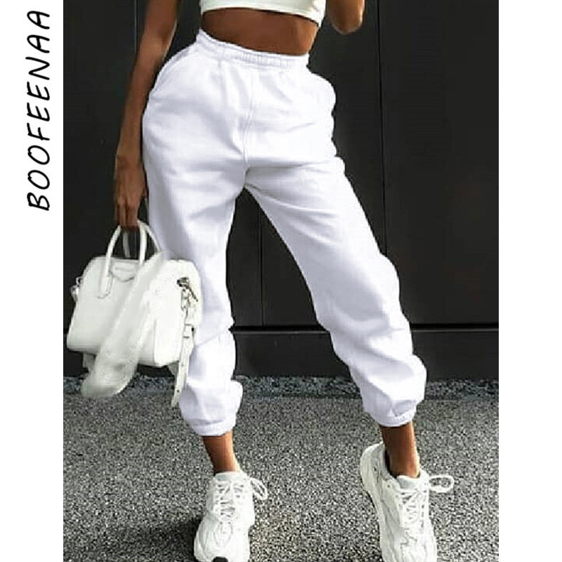 BOOFEENAA 2019 Autumn Winter Sweatpants Fleece High Waist Baggy Harem Pants Womens Bottoms Joggers Sports Wear Trousers C67-AF62 Y200418