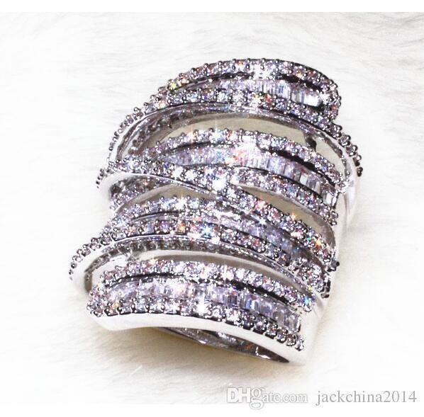 Delicate Women Fashion 925 Silver White Sapphire Ring Set de mariage bijoux Sz5-11