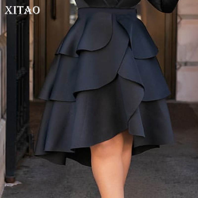 

XITAO Europe Style Irregular Cake Skirt 2020 Spring Summer New Women Clothes Personality Sexy Skirts Wild DMY2056, Black dmy2056