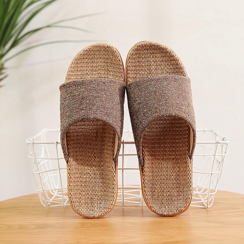 

Summer Men household linen Slippers Fashion Striped Fabric Slippers Slip On Slides Indoor Home Beach Shoes Floor #0623, Coffee
