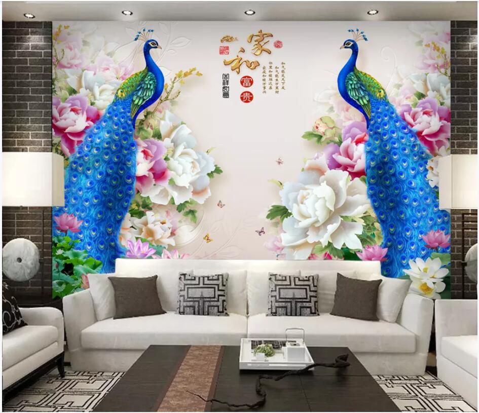 

3d wallpaper custom photo mural peacock peony flower Embossed background Home decor living room3d wall murals wallpaper for walls 3 d, Non-woven wallpaper