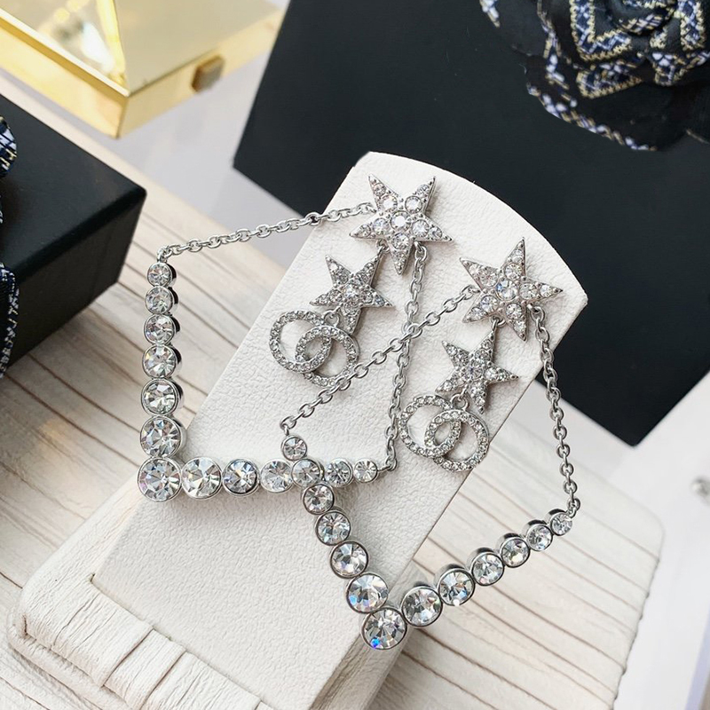 

C2272 Korean wave 2020 exquisite and gorgeous Mosaic cubic zirconia geometric diamond earrings bright star earrings women's jewelry, Golden;silver