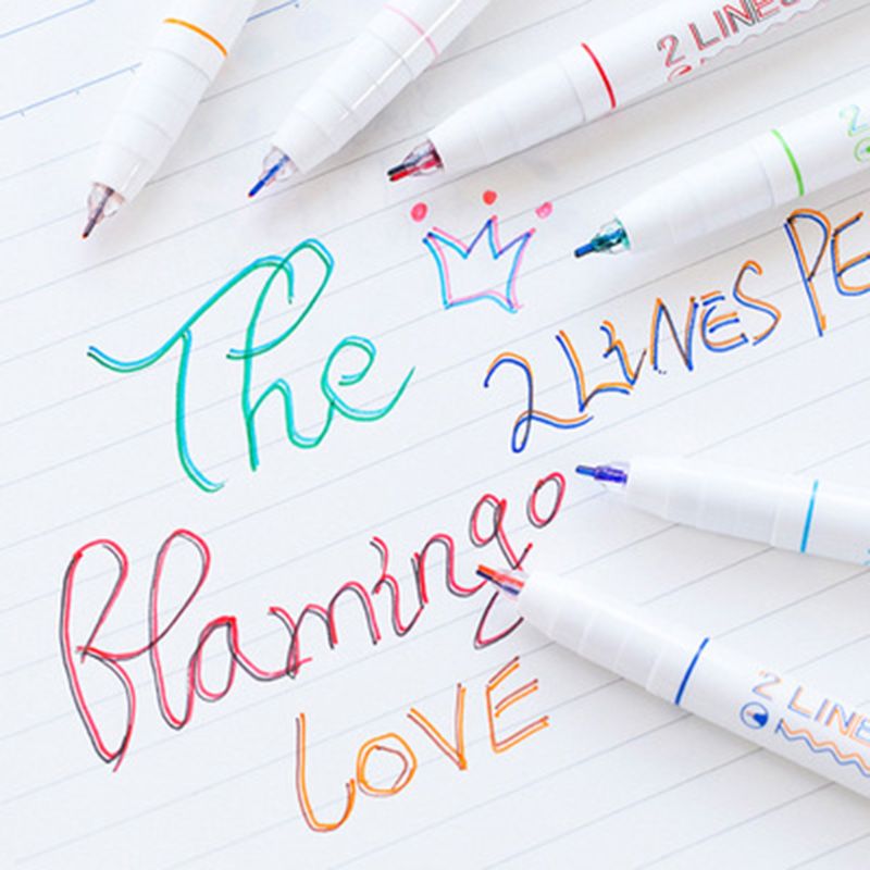 

3/6pcs Double 2 Lines Gel Pen Marker DIY Scrapbooking Journal Decor Stationery