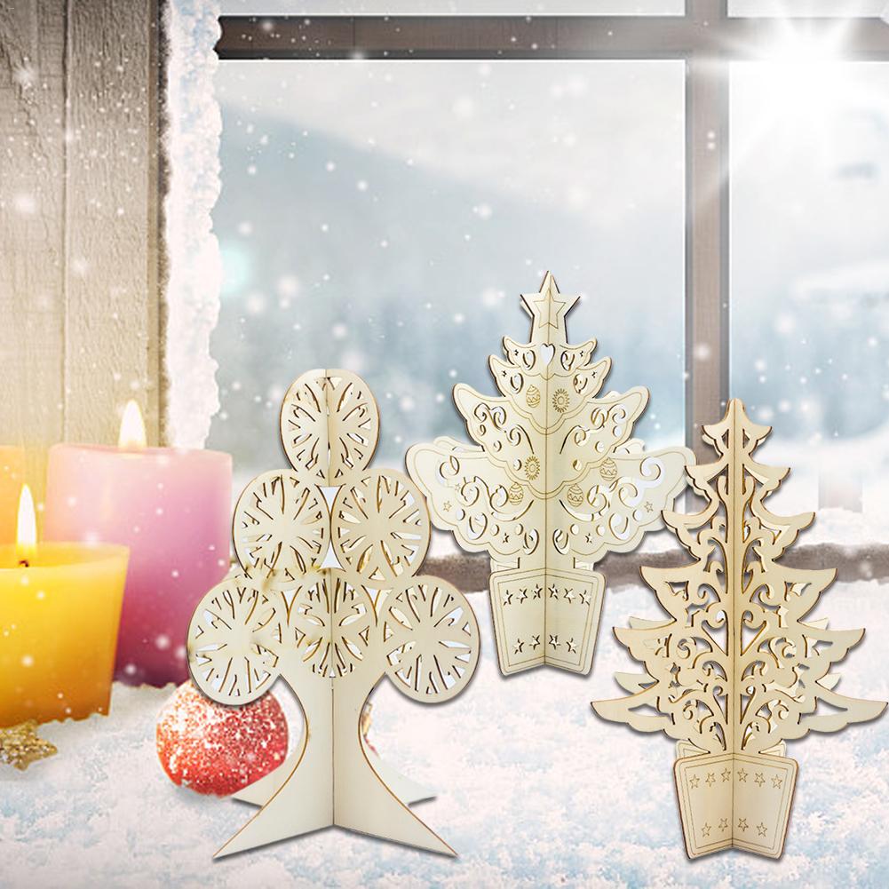 

2PCS Christmas Decorations Wooden Three-dimensional Hollow Carved Desktop Christmas Tree Ornaments