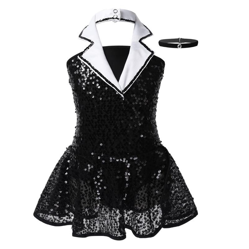 

ChicTry Kids Girls Sequins Ballet Leotard Children Ballet Tulle Tutu Ballerina Dress Figure Skating Stage Lyrical Dance Costumes, Black