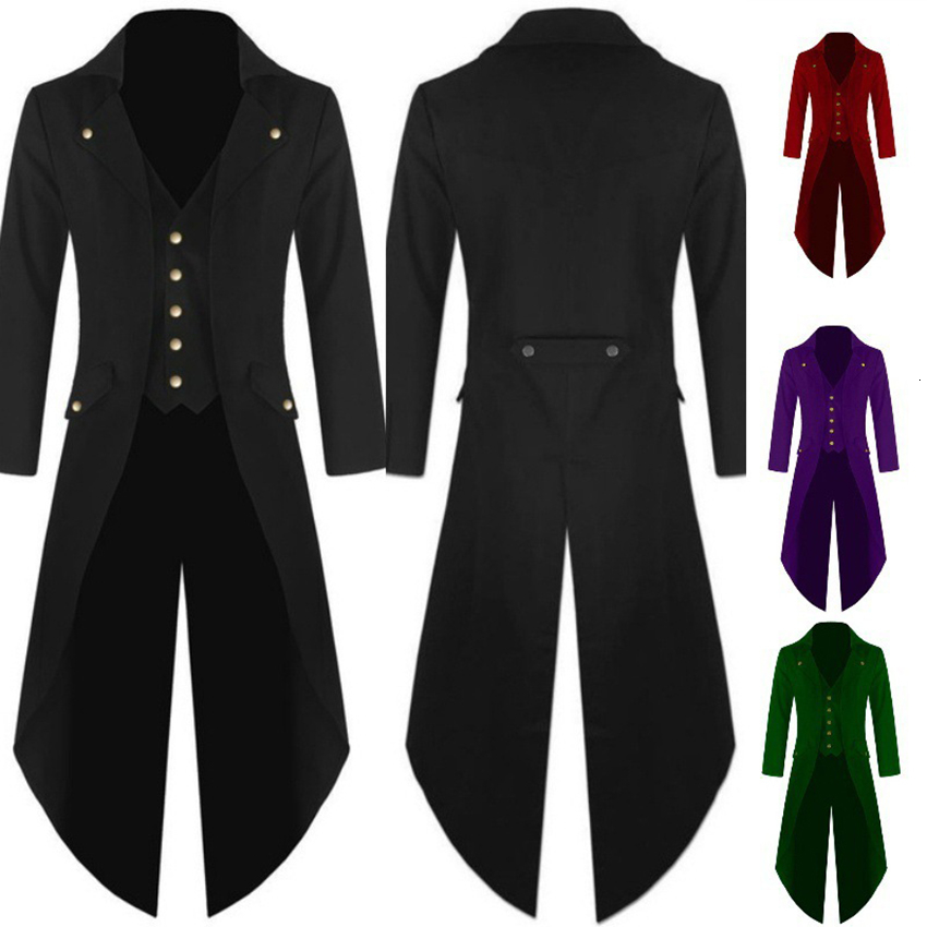 

Medieval Costumes Halloween Cosplay Clothing for Men Tuxedo Long Uniform Dress Renaissance Cos Noble Punk Man's Solid Coat S-4XL CJ191129, Purple