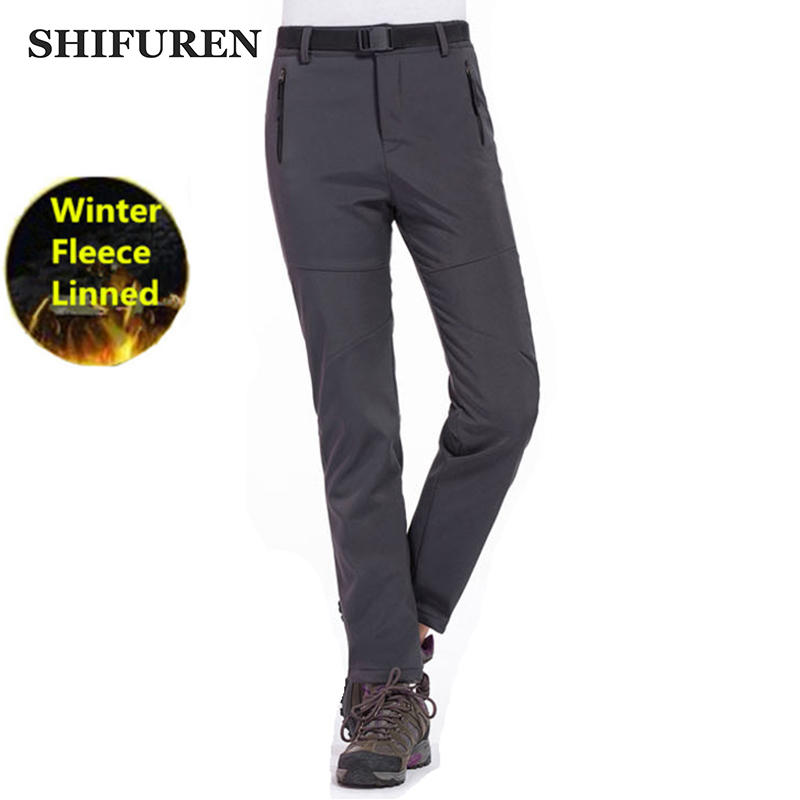 

SHIFUREN Winter Women Outdoor Hiking Pants Waterproof Windproof Thermal Fleece Softshell Pants Female Camping, Black